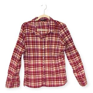 prAna Pink Purple Plaid Button Down Shirt XL Outdoor Classic Hiking Gorpcore